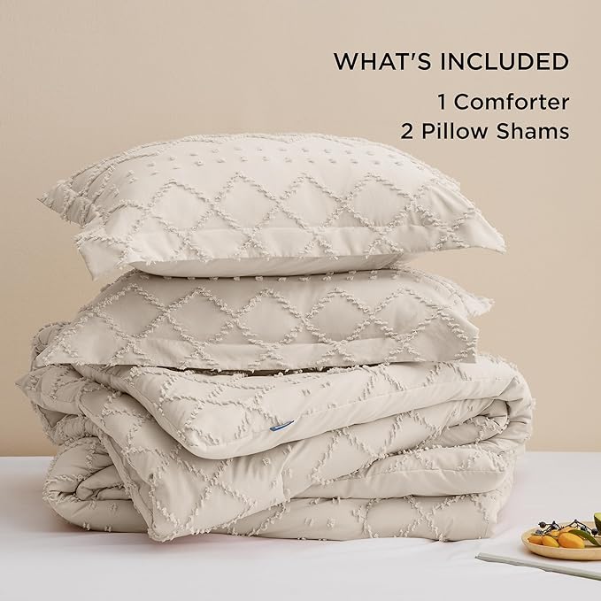 Bedsure California King Comforter Set - Beige Comforter, Boho Tufted Shabby Chic Bedding Comforter Set, 3 Pieces Vintage Farmhouse Bed Set for All Seasons, Fluffy Bedding Set with 2 Pillow Shams