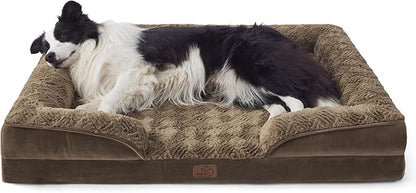 Bedsure Orthopedic Dog Bed for Large Dogs - Calming Dog Sofa Beds Large with Luxurious Plush, Big Pet Couch Bed with Removable Washable Cover, Waterproof Lining and Nonskid Bottom, Brown