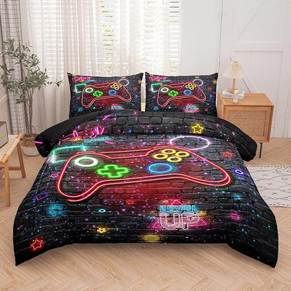 Gamer Comforter Sets for Boys, Full Size Comforter Set for Boys, Boys Bedding Set Full, 5 pcs Bed in A Bag, Gamer Bedding Set with Pillowcase, Flat & Fitted Sheet