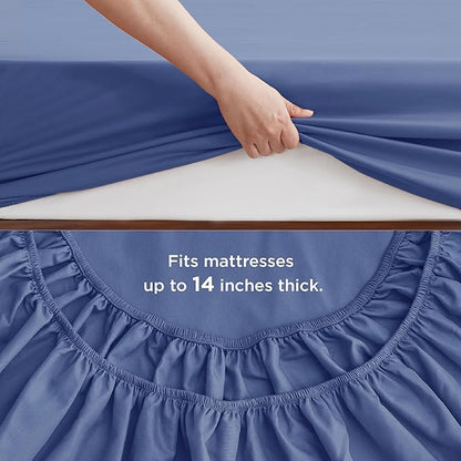 Bedsure Infinity Blue King Size Comforter Set - 7 Pieces Solid King Bed in a Bag, King Bed Set Infinity Blue with Comforters, Sheets, Pillowcases & Shams