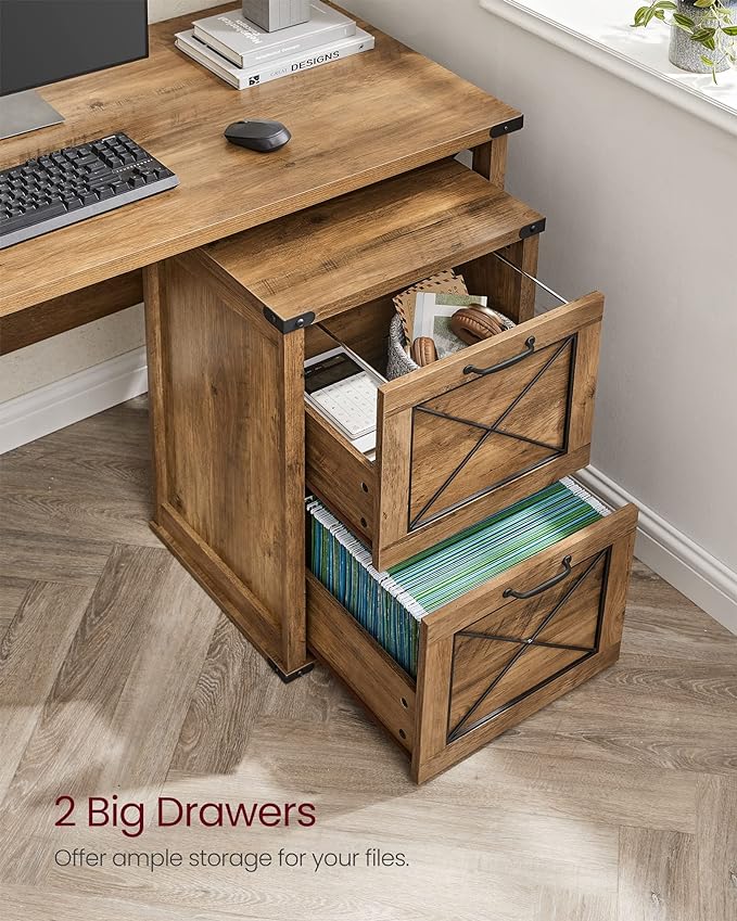 VASAGLE File Cabinet, Filing Cabinet with 2 Drawers, Printer Stand, Fit A4, Letter Size, Hanging File Folders, Modern Farmhouse Style, for Home Office, Study, Honey Brown UOFC048T41