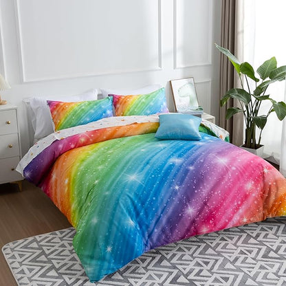 Btargot Super Soft 6 Pieces Gradient Star Ring Comforter Set, Colorful Glitter Rainbow Star Pattern Bedding Set for Boys Girls Teens,Twin Multicolor