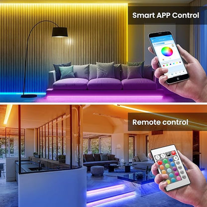 200ft Bluetooth Long LED Strip Lights, Music Sync Tape Lighting, RGB Color Changing LED Lights for Bedroom with Remote,Smart Phone APP Control, Ceiling Living Room Decor (APP+Remote+Mic/2 Roll)