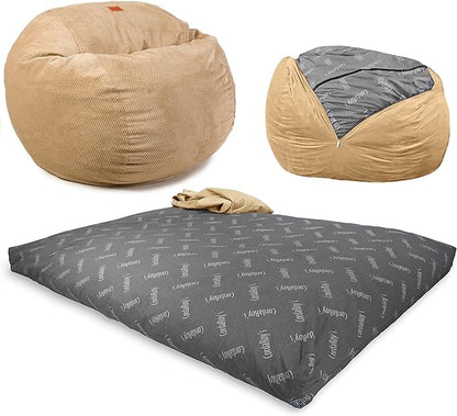CordaRoy's Chenille Bean Bag Chair, Convertible Chair Folds from Bean Bag to Lounger, As Seen on Shark Tank, Tan - King Size