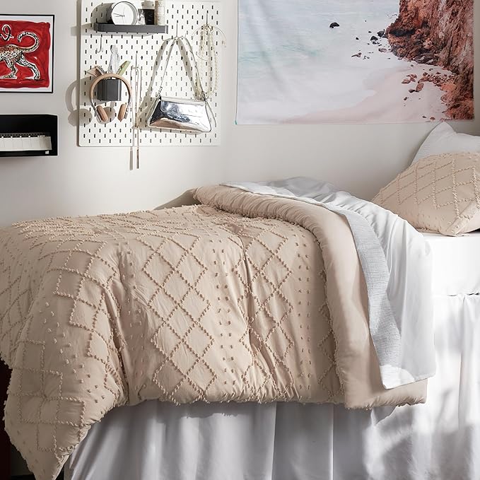 Bedsure Twin/Twin XL Comforter Set - Warm Tan Boho Twin Extra Long Comforter Set for College, Shabby Chic Dorm Bedding Set, 2 Pieces Modern Farmhouse Bed Set, includes 1 Pillow Sham