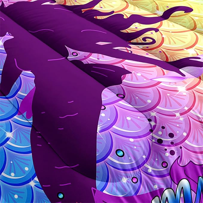 Pink Mermaid Comforter Set Full 3 Piece Fish Scale Patterns Printed Full Comforter Sets for Girls All Season Ultra Soft MIcrofiber Mermaid Bed Set Quilted Duvet with 2 Pillowcases, Full Size