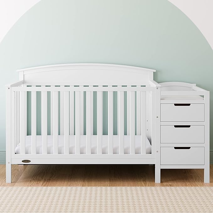 Graco Benton 4-in-1 Convertible Crib and Changer (White) – Crib and Changing Table Combo, Includes Water-Resistant Changing Pad, 3 Drawers, Converts to Toddler Bed, Daybed and Full-Size Bed