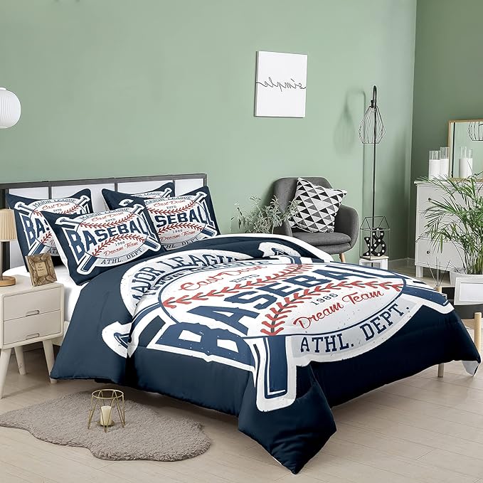 Bodhi Kids Comforter Set Queen,Sports Boys Comforter Set,Baseball Comforter Set Queen,Boys Baseball Bedding Set for Kids,Teen Boy Comforter Bedding Set Queen with Pillowcases