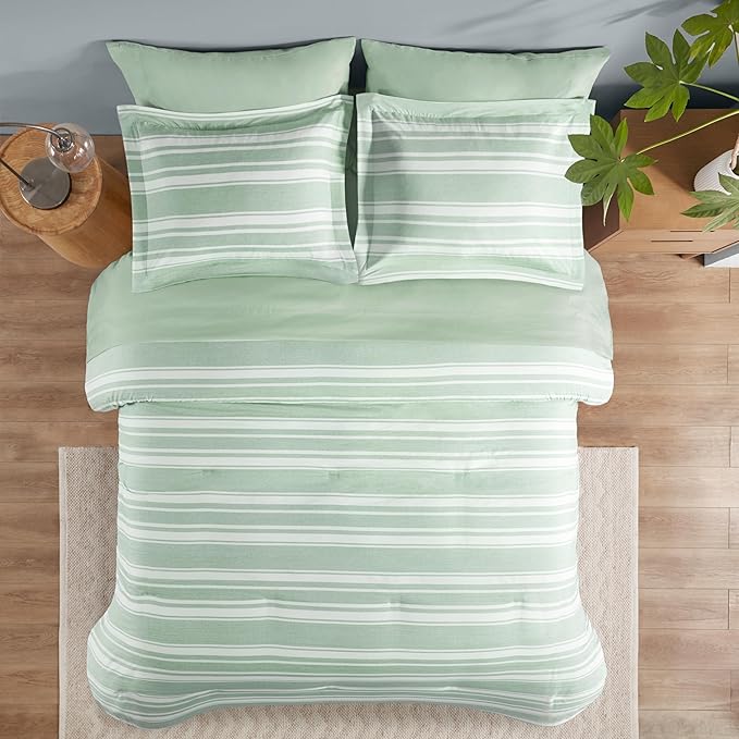 Codi Full Size Comforter Set with Sheets, Sage Green Bed in a Bag for Teen, 7 Piece Striped Bed Sets for All Seasons with 1 Comforter, 2 Pillow Shams, Flat Sheet, Fitted Sheet and 2 Pillowcases