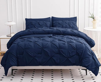 Lane Linen Queen Comforter Set with Sheets, 7 Piece Queen Bed in a Bag Set, Pintuck Queen Bed Set, Soft Bedding Queen Size, Bed Set Queen Size, Queen Bed Comforter Set with Pillowcases & Shams - Linen