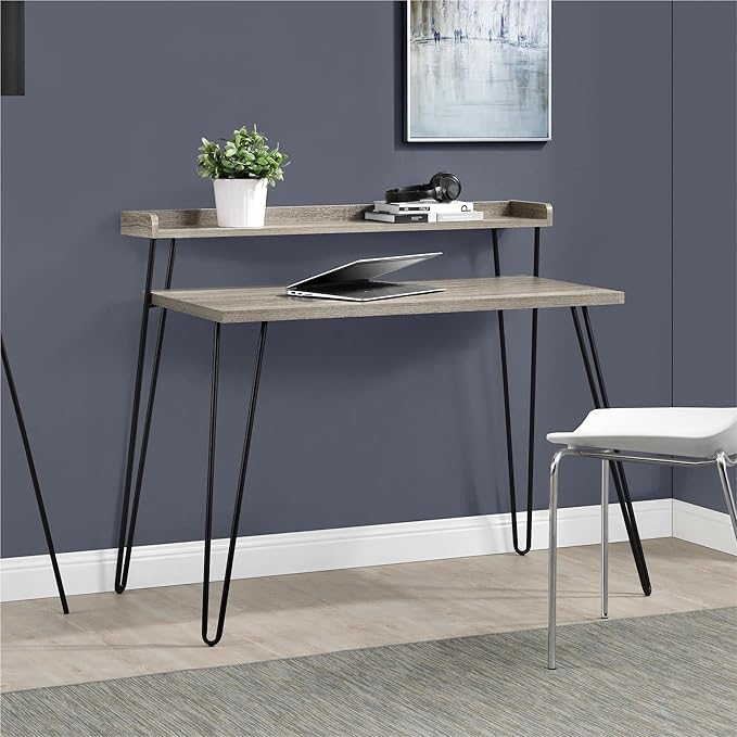 Ameriwood Home Haven Retro Computer Desk with Riser, 23.8 in x 44.7 in x 36 in, Black Oak