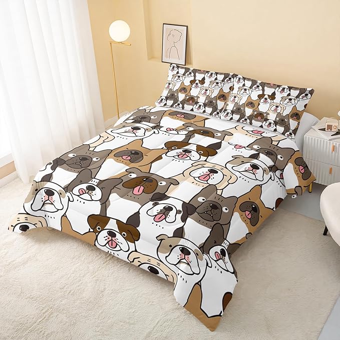 Kawaii Dog Comforter King Size,Dogs Comforter Set for Kids Teens Girls Boys,3Pcs Bedding Set Printed Comforter with 2 Pillowcases,Down Alternative,Soft and Lightweight，King Size