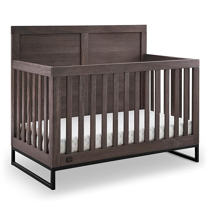 Simmons Kids Foundry 6-in-1 Convertible Baby Crib, Rustic Grey with Matte Black