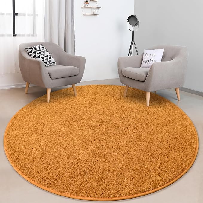 Round Area Rugs for Bedroom Living Room, 4x4 Orange Super Soft Comfy Thickened Memory-Foam Indoor Circle Carpets, Modern Aesthetic Minimalist Carpet for Boys Girls Adults Nursery Home Décor