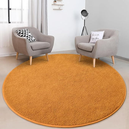 Round Area Rugs for Bedroom Living Room, 4x4 Orange Super Soft Comfy Thickened Memory-Foam Indoor Circle Carpets, Modern Aesthetic Minimalist Carpet for Boys Girls Adults Nursery Home Décor