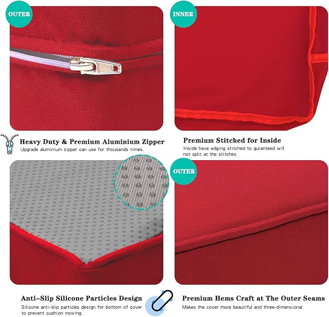 ClawsCover 9Pack Outdoor Seat and Back Cushions Replacement Covers Fit for 5 Pieces 4-Seater Wicker Rattan Patio Conversation Set Sectional Couch Furniture,Red-Include Covers Only (Large)