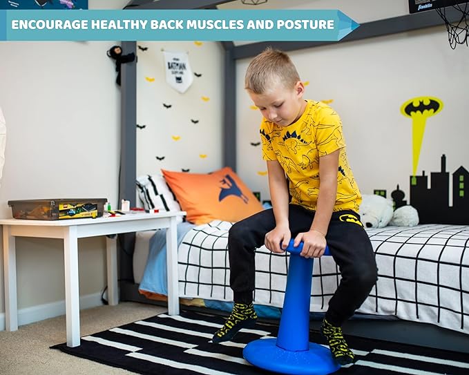 Studico ActiveChairs Kids Wobble Chair, Flexible Classroom Seating improves Focus, Posture & Helps ADHD/ADD. Get The Wiggles out, Active Fidget Desk Chairs, Pre-Teen 17.75" Stool, Ages 7-12, Blue