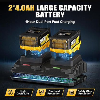 ALLOYMAN 40V Max Cordless Leaf Blower,500CFM Dual Battery Driven Blower with 2 * 4.0Ah Batteries & Fast Charger,2 Variable Speed Lightweight Battery Powered Leaf Blowers for Lawn Care/Snow Blowing