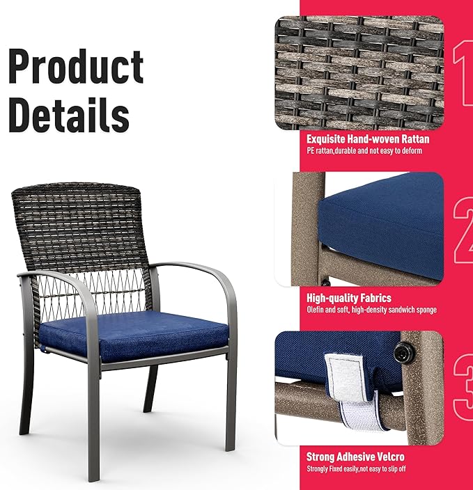 Pamapic Patio Table and Chairs Set, All-Weather Rattan Outdoor Table and Chairs with Removable Waterproof Cushions, Plastic-Wood Patio Dining Set for 4 with Umbrella Hole(Blue)