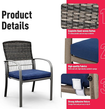 Pamapic Patio Table and Chairs Set, All-Weather Rattan Outdoor Table and Chairs with Removable Waterproof Cushions, Plastic-Wood Patio Dining Set for 4 with Umbrella Hole(Blue)