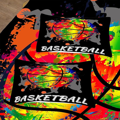 NINENINE Black Basketball Comforter Set for Boys Kids Teens Twin Size Sports Bedding Watercolor Tie-dye Comforter Color Graffiti Hip Hop Style Bed Set with 1 Comforter 1 Pillowcase