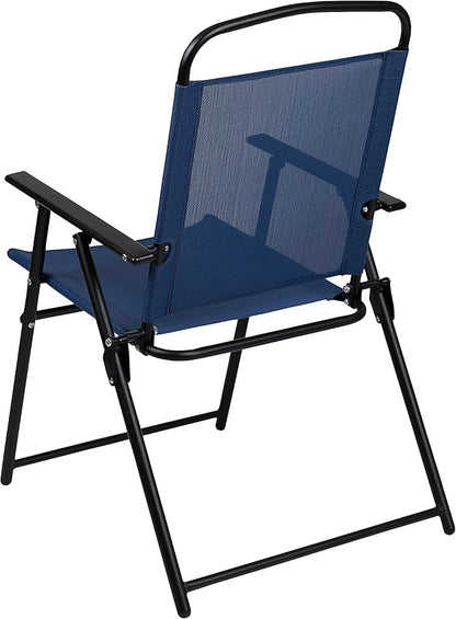 Flash Furniture Nantucket 6-Piece Patio Dining Set with Glass Table, 4 Folding Chairs, and Umbrella, Outdoor Patio Table, Chairs, Umbrella Set, Navy