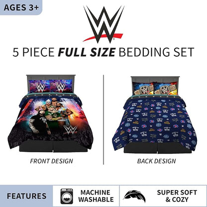 Franco Kids Bedding Super Soft Comforter and Sheet Set, 5 Piece Full Size, WWE