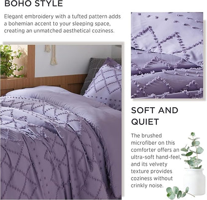 Bedsure Twin/Twin XL Comforter Set - Grayish Purple Boho Twin Extra Long Comforter Set for College, Shabby Chic Dorm Bedding Set, 2 Pieces Modern Farmhouse Bed Set, includes 1 Pillow Sham