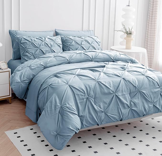 LANE LINEN Bed Comforter Set for Split King Mattress, 8 Piece Split King Bed in a Bag with 1 King Comforter, 1 King Size Flat Sheet, 2 Twin XL Fitted Sheets, 2 Pillowcases & 2 Shams - French Blue