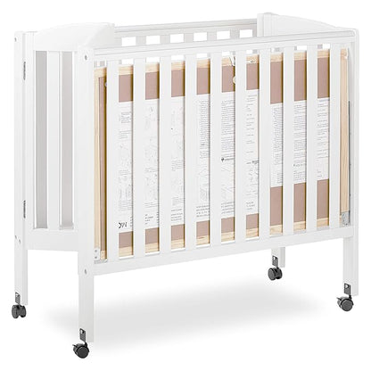 3 in 1 Portable Folding Stationary Side Crib in White, Greenguard Gold Certified, Safety Wheel with Locking Casters, Convertible, 3 Mattress Heights