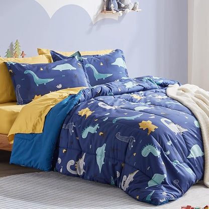 SLEEP ZONE Kids Bedding Full/Queen Comforter Set - Cute Printed for Boys, Girls, Teens, Super Soft, Fade Resistant, Dino Family, Full/Queen