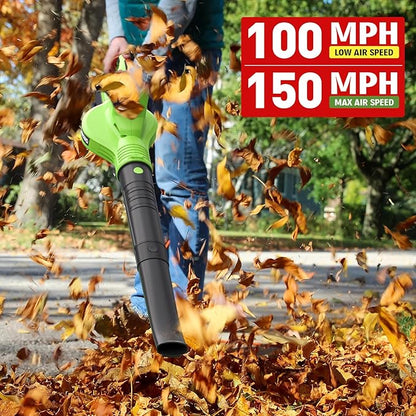 Cordless Leaf Blower, 150MPH Handheld Electric Leaf Blower with 2 x4.0Ah Battery and Charger, 2 Speed Modes, 20V Lightweight Battery Operated Leaf Blowers for Lawn Care, Patio, Blowing Leaves and Snow