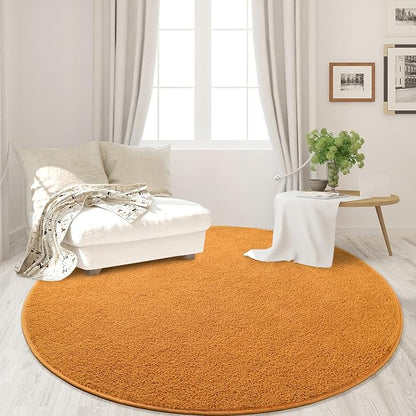 Round Area Rugs for Bedroom Living Room, 4x4 Orange Super Soft Comfy Thickened Memory-Foam Indoor Circle Carpets, Modern Aesthetic Minimalist Carpet for Boys Girls Adults Nursery Home Décor