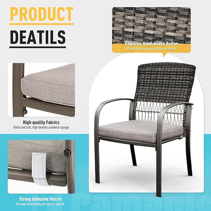 Pamapic 7 Piece Patio Dining Set for 6,Wicker Outdoor Furniture Set for Backyard Garden Deck Poolside with Iron Slats Table Top,4 Dining Chairs and 2 Swivel Rockers,Removable Cushions(Gray)