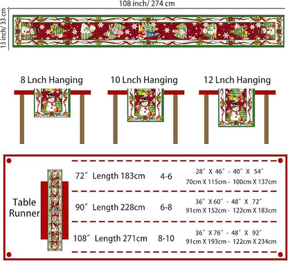 Christmas Table Runner 108 Inches Long Snowflake Buffalo Plaid Table Runner Christmas Theme Holiday Xmax Snowman Gnome Christmas Table Runner for Kitchen Dining Table Home Party Decorations