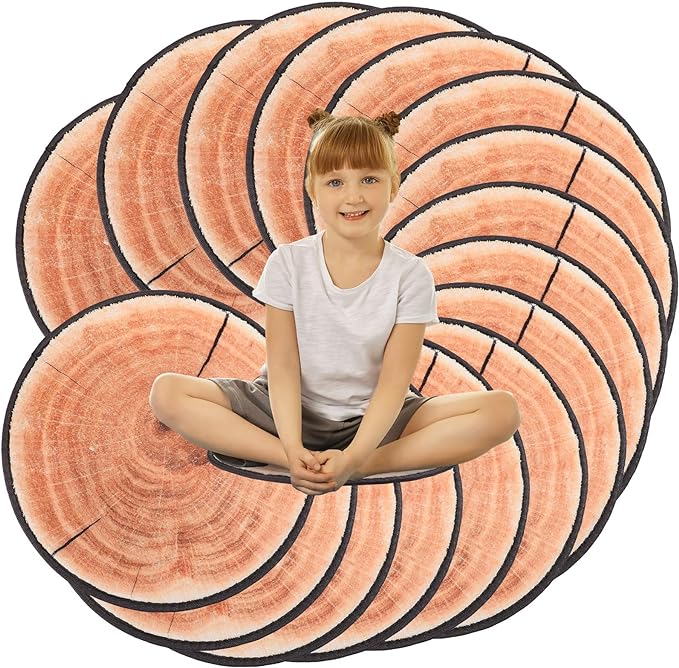 Woanger 24 Pcs Carpet Circle Seats 13.78 Inch 3D Digital Print Wood Tree Round Kids Floor Cushion Soft Warm Small Mat Circle for Preschool Classroom Seating Home Couch Sofa Bedroom Living Room Decor