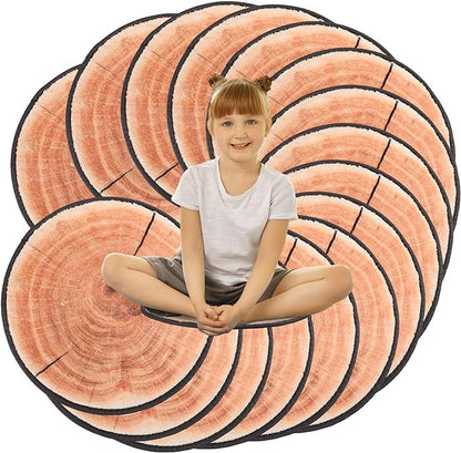 Woanger 24 Pcs Carpet Circle Seats 13.78 Inch 3D Digital Print Wood Tree Round Kids Floor Cushion Soft Warm Small Mat Circle for Preschool Classroom Seating Home Couch Sofa Bedroom Living Room Decor