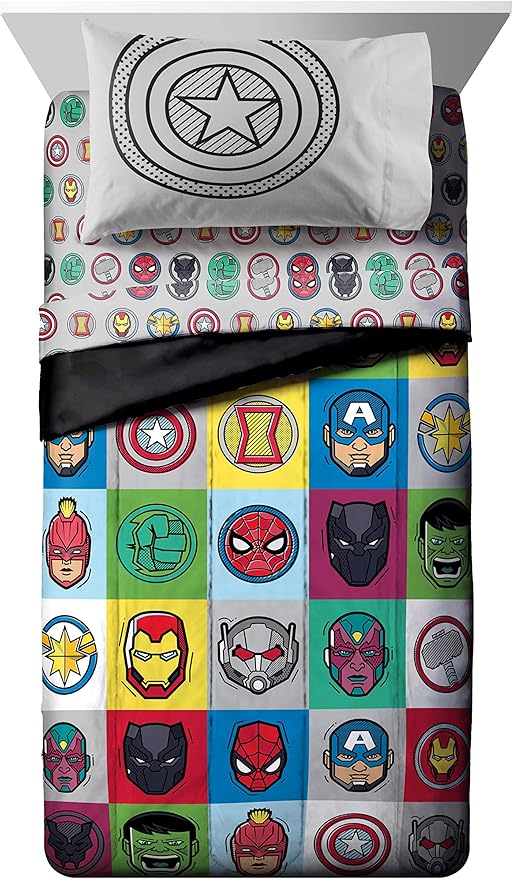 Jay Franco Marvel Avengers Pop 5 Piece Twin Size Bed Set - includes Comforter & Sheet Set - Super Soft Fade Resistant Microfiber (Official Marvel Product)