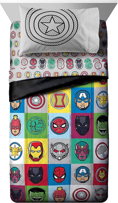 Jay Franco Marvel Avengers Pop 5 Piece Twin Size Bed Set - includes Comforter & Sheet Set - Super Soft Fade Resistant Microfiber (Official Marvel Product)