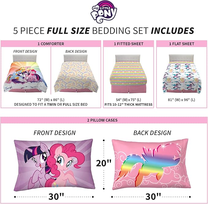 Franco Kids Bedding Super Soft Microfiber Comforter and Sheet Set, 5 Piece Full Size, My Little Pony