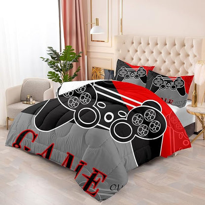 Gaming Bedding Sets for Boys Bedroom Fluffy Video Gamer Comforter Set Twin Size Black Red Game Controller Beddings for Kids Teens 1 Comforter and 1 Pillowcase