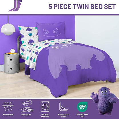 IF Imaginary Friends Twin Comforter Set - Purple 5 Piece Bed Set includes Sheet Set & Pillow Covers - Super Soft Kids Bedding Features Blue