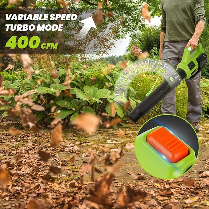 HARDELL Cordless Leaf Blower, 20V Electric Leaf Blower with 4.0Ah Battery and Charger, 280MPH/400CFM High Speed Leaf Blowers for Lawn Care, Blowing Leaves, Dust and Snow