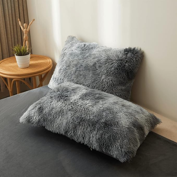 Tie dye Dark Gray Plush Fluffy Comforter Cover Set Queen - Ultra Soft Faux Fur tie dye Bedding Sets 3 Pieces (1 Shaggy Duvet Cover + 2 Pillow case) Fluffy Bed Set (Tie Dye Dark Gray, Queen)