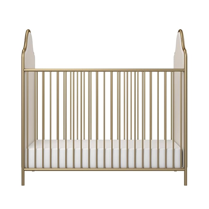 Little Seeds Piper Upholstered Metal Crib, Gold