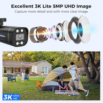 [3TB HDD] Hiseeu 3K 8ch Wired Security Camera System with Vehicle/Human Detection Home CCTV Camera System w/8pcs Security Cameras 5MP H.265+ DVR Outdoor&Indoor,Remote Access,Night Vision,24/7 Record