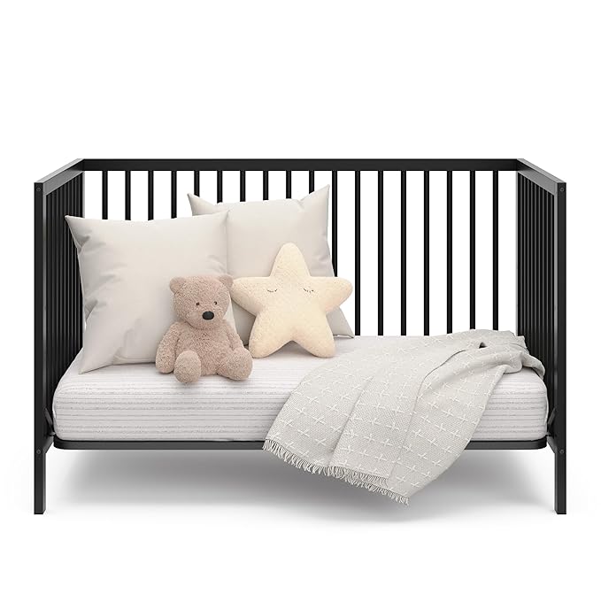 Graco Teddi 5-in-1 Convertible Crib (Black) – GREENGUARD Gold Certified, Converts to Daybed, Toddler & Twin Bed with Headboard and Footboard, Adjustable Mattress Height