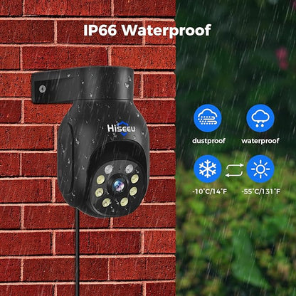Hiseeu Security Camera Wireless Outdoor, 5MP Color Night Vision WiFi Surveillance Camera Pan/Tilt with Motion Detection/Siren/Light Alarm, 2-Way Audio, IP66 Weatherproof, Work with Echo Show Black