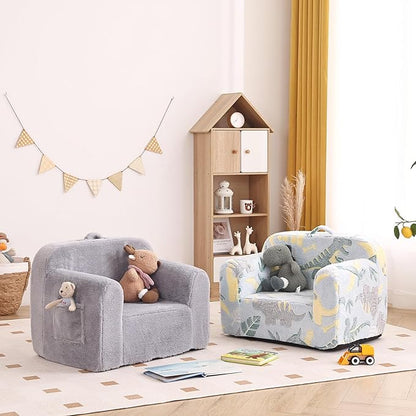 Tiita Kids Sofa, Children Couch with Carrying Handle & Side Pockets, Kids Foam Chair, Toddler Armrest Chair, Lightweight Children Sofa Chair, Kids Read Sofa for Girl or Boy (Grey)