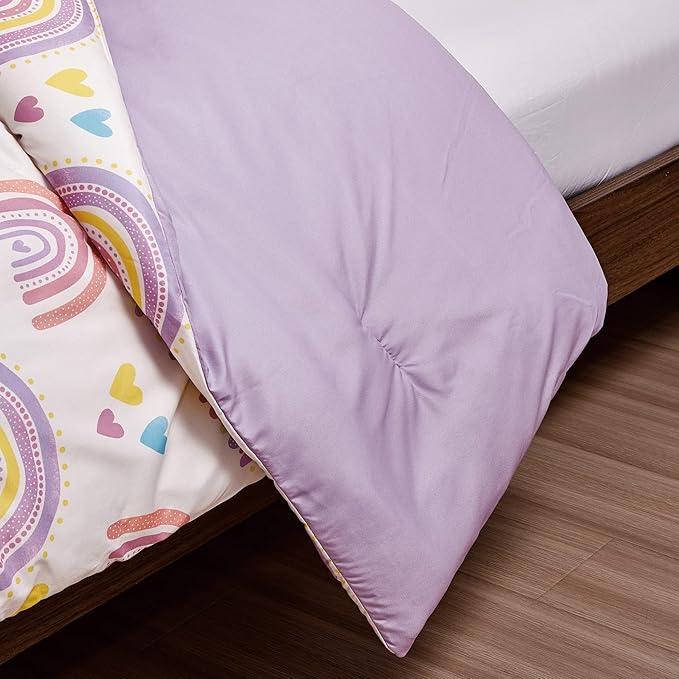 for Kids Rainbow Hearts 4-Piece Comforter Set - Beautiful Motif Design Bedding Set with Embrodery Print